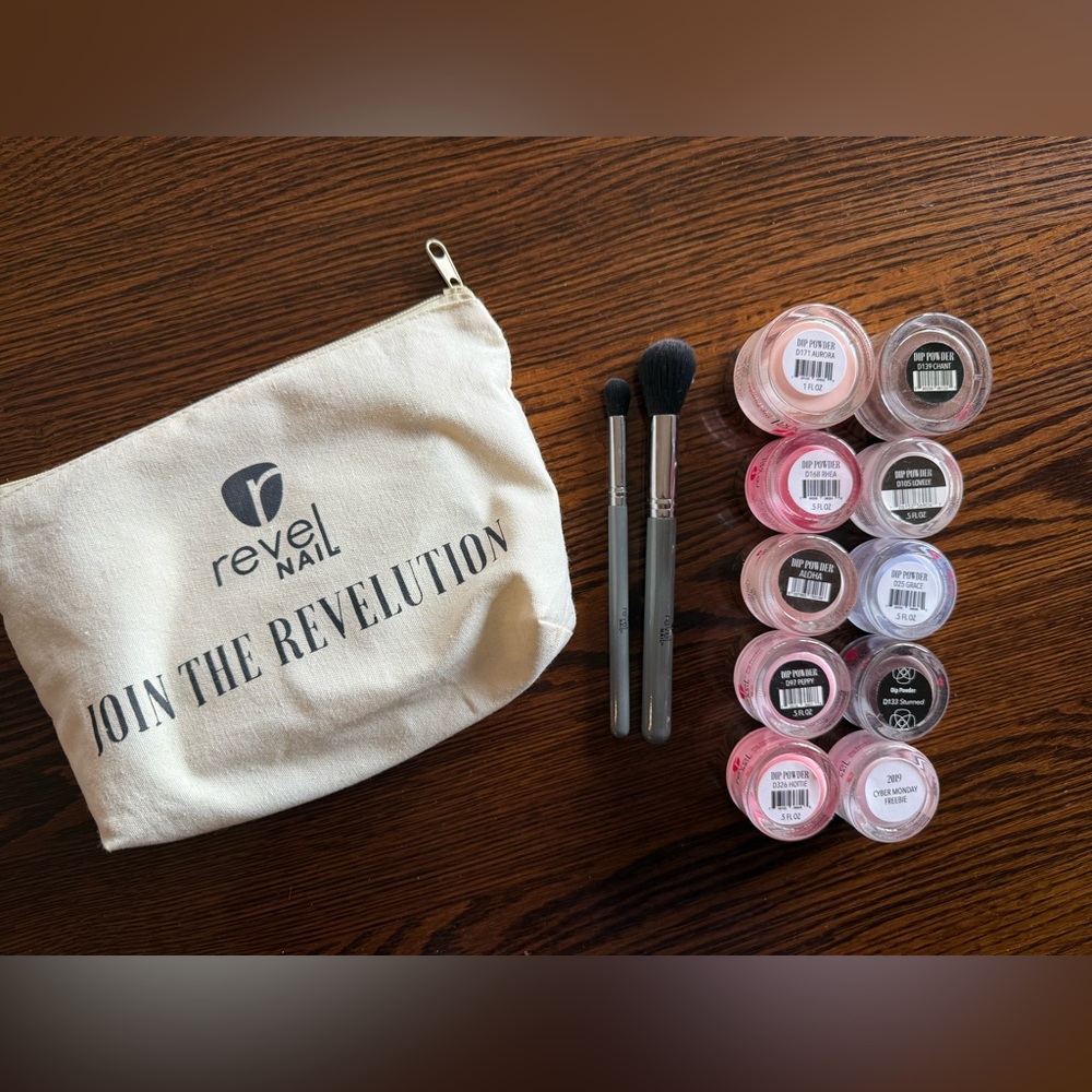Revel Nail Dip Powder Set with Brushes - Pink and Black